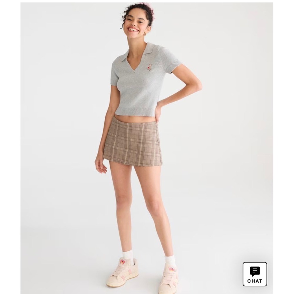 Aeropostale Brown Plaid Mini Skort Sz M Built in shorts Micro Mini Academia Y2K